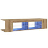 Mueble de TV luces LED madera roble artisan 135x39x30 cm 3