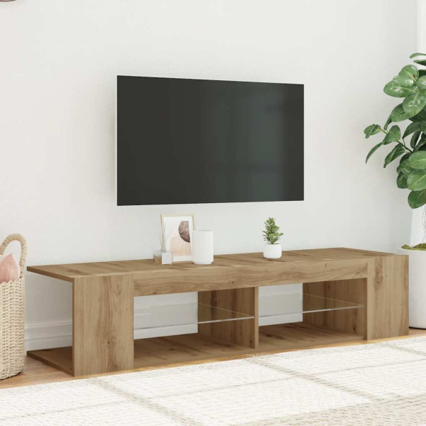 Mueble de TV luces LED madera roble artisan 135x39x30 cm M 4