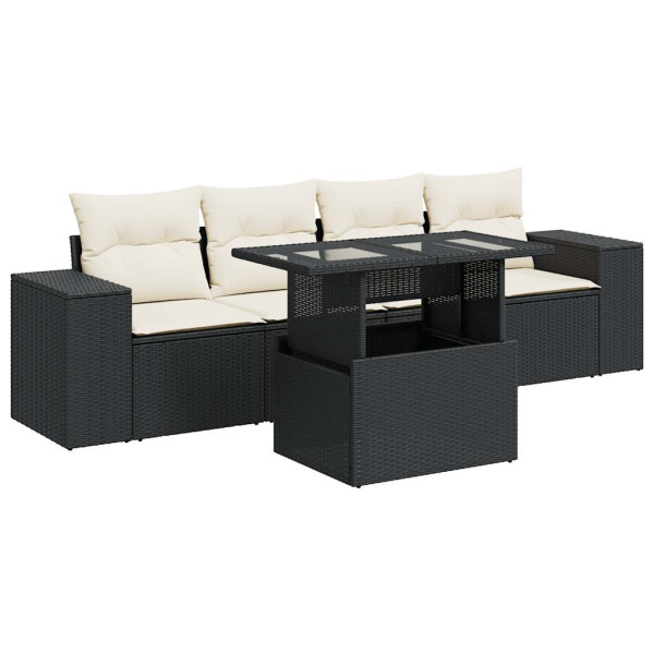 Set de muebles de jardín 5 pzas y cojines ratán sintético negro M 2