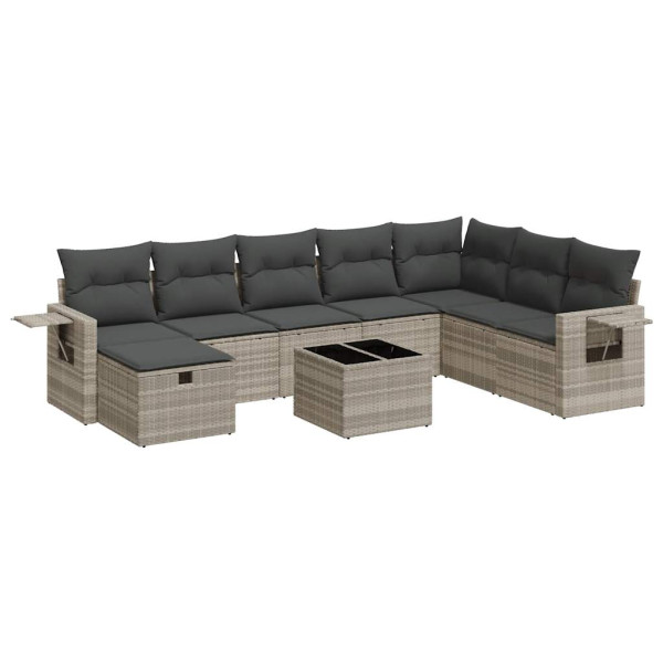 Set muebles jardín 9 pzas y cojines ratán sintético gris claro M 2