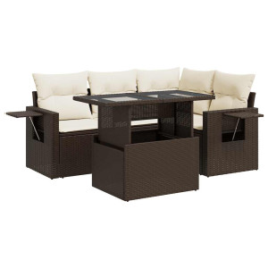 Set comedor de jardín 5 piezas y cojines ratán sintético marrón H