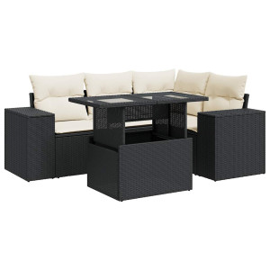 Set de muebles de jardín 5 pzas y cojines ratán sintético negro H