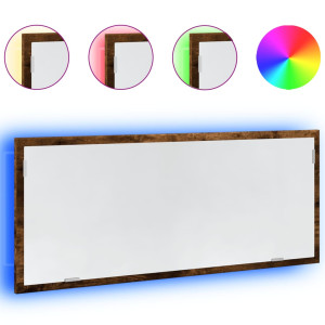 Espejo de baño LED madera ingeniería roble ahumado 100x8.5x37cm H