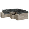 Set muebles jardín 9 pzas y cojines ratán sintético gris claro 2