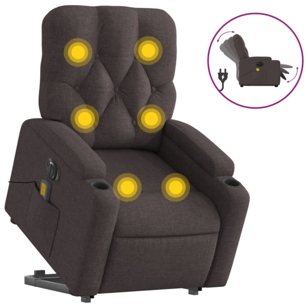 Sillón masaje eléctrico reclinable elevable tela marrón oscuro M 2