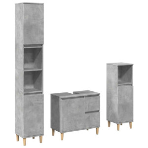 Set muebles de baño 2 piezas madera contrachapada gris hormigón H