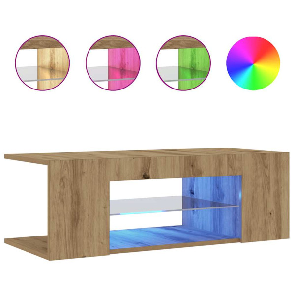 Mueble de TV luces LED madera roble artisan 90x39x30 cm M 2