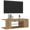 Mueble de TV luces LED madera roble artisan 90x39x30 cm 4