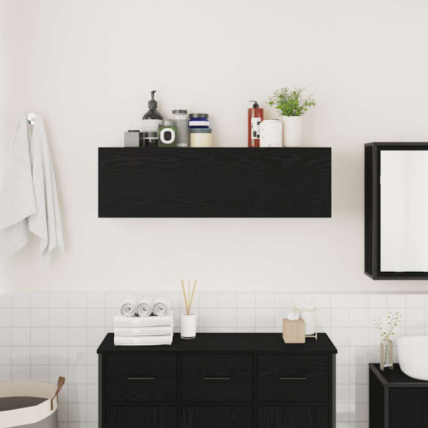 Mueble de pared de baño madera ingeniería negro 100x25x30 cm M 3