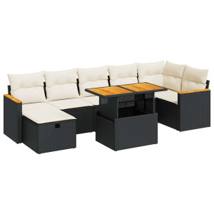 Set de muebles de jardín 5 pzas y cojines ratán sintético negro H