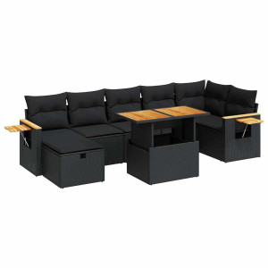 5 pcs conjunto sofás de jardim com almofadões vime PE preto H