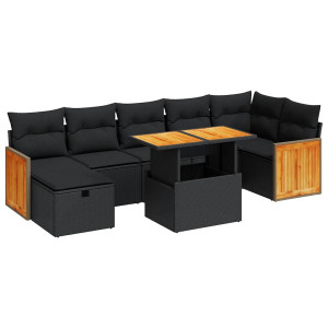 Set de muebles de jardín 5 pzas y cojines ratán sintético negro H