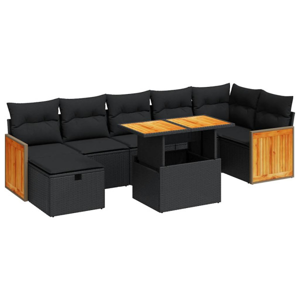 Set de muebles de jardín 5 pzas y cojines ratán sintético negro M 2