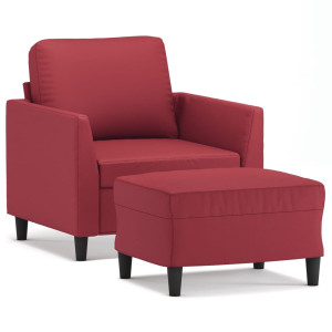 Sillón con taburete cuero sintético rojo tinto 60 cm H