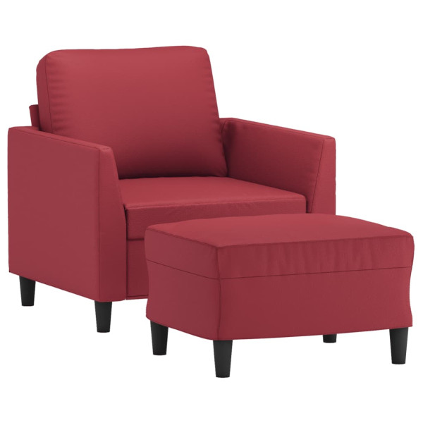 Sillón con taburete cuero sintético rojo tinto 60 cm M 3