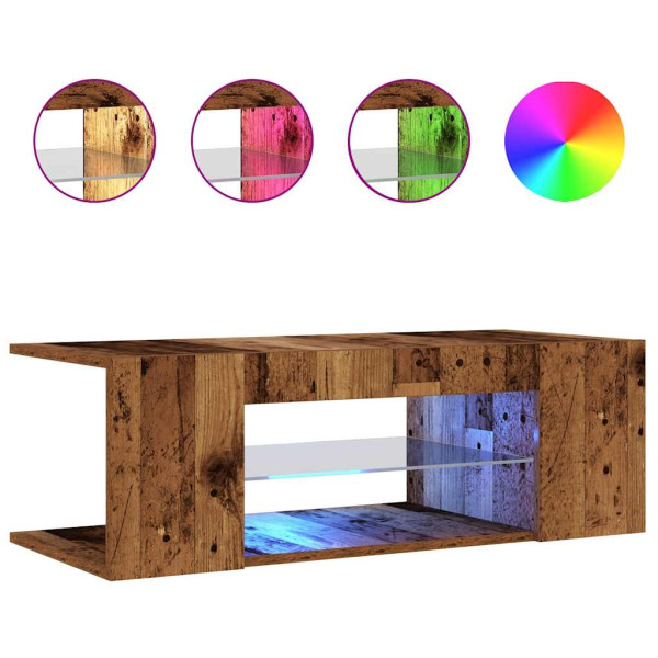 Mueble TV luces LED madera ingeniería envejecida 90x39x30 cm M 2