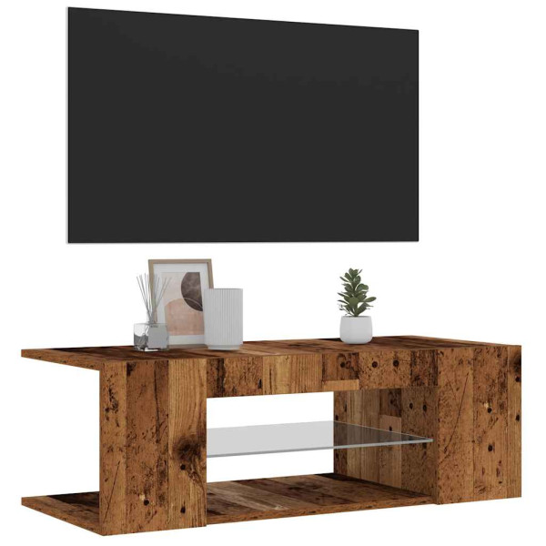 Mueble TV luces LED madera ingeniería envejecida 90x39x30 cm M 4