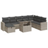 Set muebles jardín 9 pzas y cojines ratán sintético gris claro 2