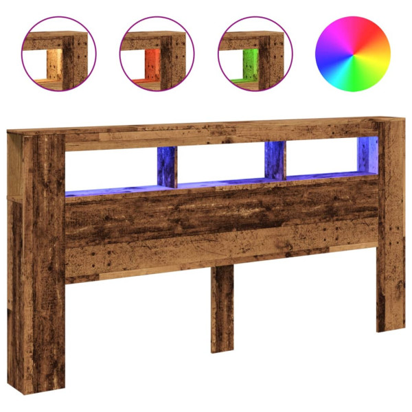 Cabeceira c/ LEDs 200x18.5x103.5cm deriv. madeira madeira velha M 2