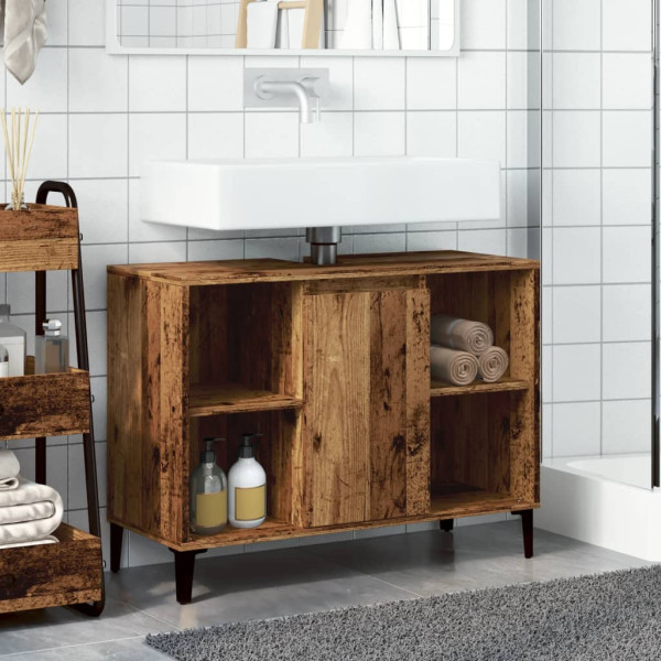 Mueble de lavabo madera ingeniería envejecida 80x33x60 cm M 3