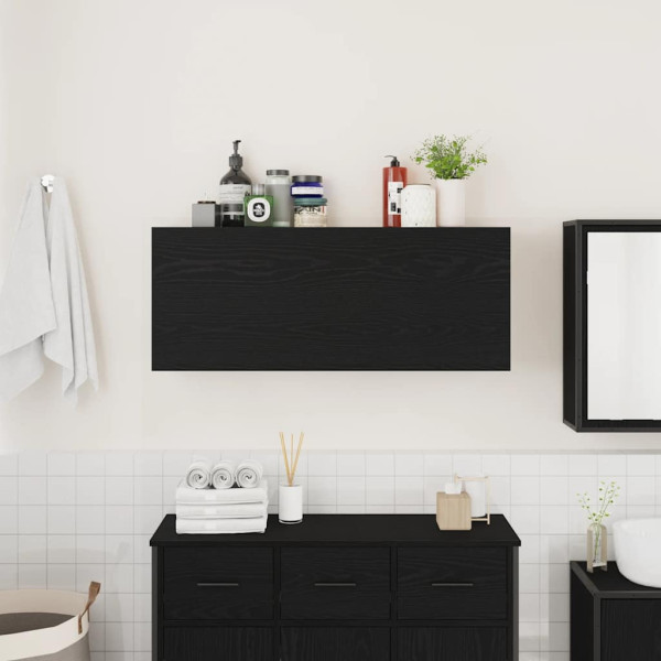 Mueble de pared de baño madera ingeniería negro 100x25x40 cm M 3