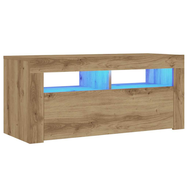 Mueble de TV luces LED madera roble artisan 90x35x40 cm M 3