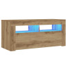 Mueble de TV luces LED madera roble artisan 90x35x40 cm 3