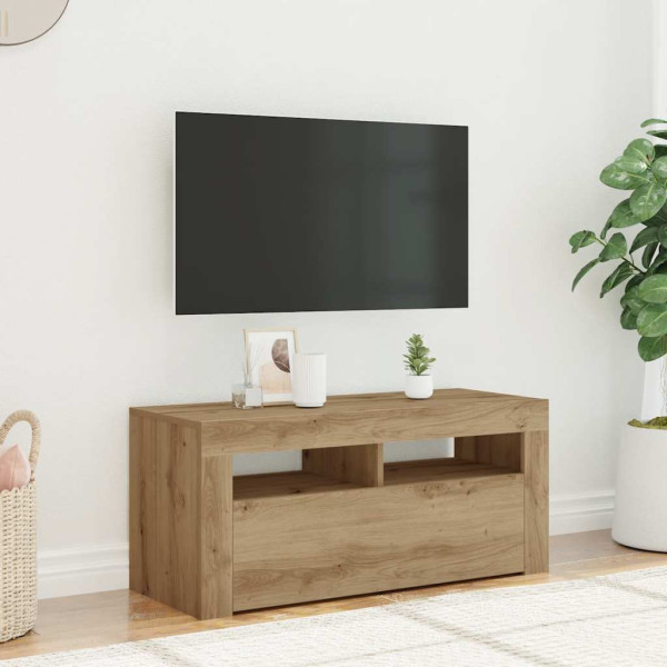 Mueble de TV luces LED madera roble artisan 90x35x40 cm M 4