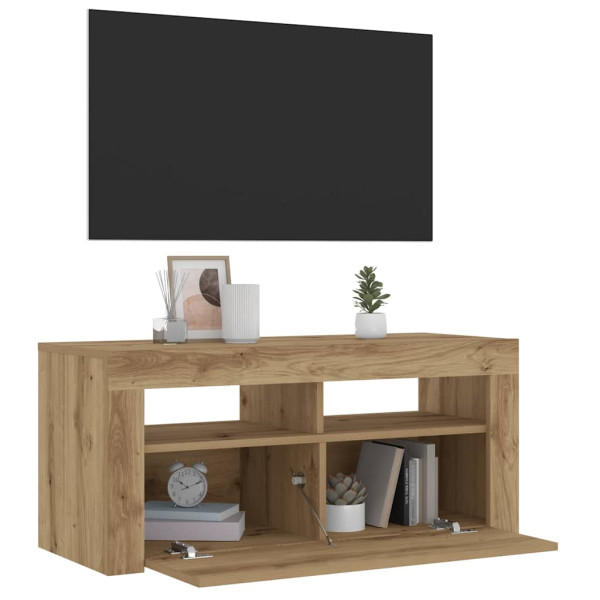 Mueble de TV luces LED madera roble artisan 90x35x40 cm M 5