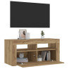 Mueble de TV luces LED madera roble artisan 90x35x40 cm 5