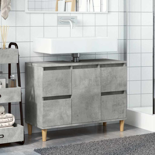 Armario de lavabo madera contrachapada gris hormigón 80x33x60cm M 3