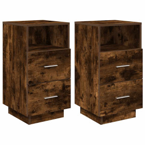 Mesillas de noche 2 uds con 2 cajones roble ahumado 36x36x68 cm H