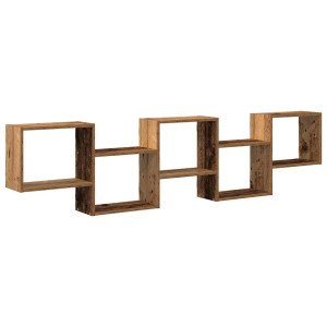 Estante cubo de pared 5 compartimentos madera envejecida H