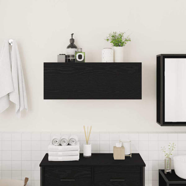 Mueble de pared de baño madera ingeniería negro 80x25x30 cm M 3