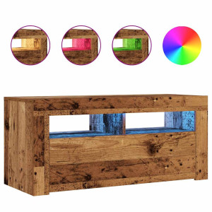 Mueble TV luces LED madera ingeniería envejecida 90x35x40 cm H