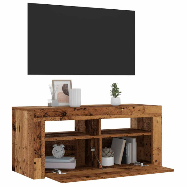 Mueble TV luces LED madera ingeniería envejecida 90x35x40 cm M 5