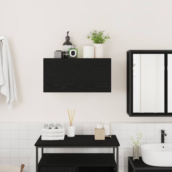 Mueble de pared de baño madera ingeniería negro 60x25x30 cm M 3