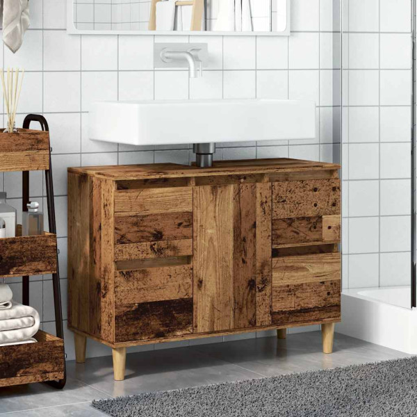 Mueble de lavabo madera ingeniería envejecida 80x33x60 cm M 3