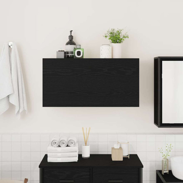 Mueble de pared de baño madera ingeniería negro 80x25x40 cm M 3