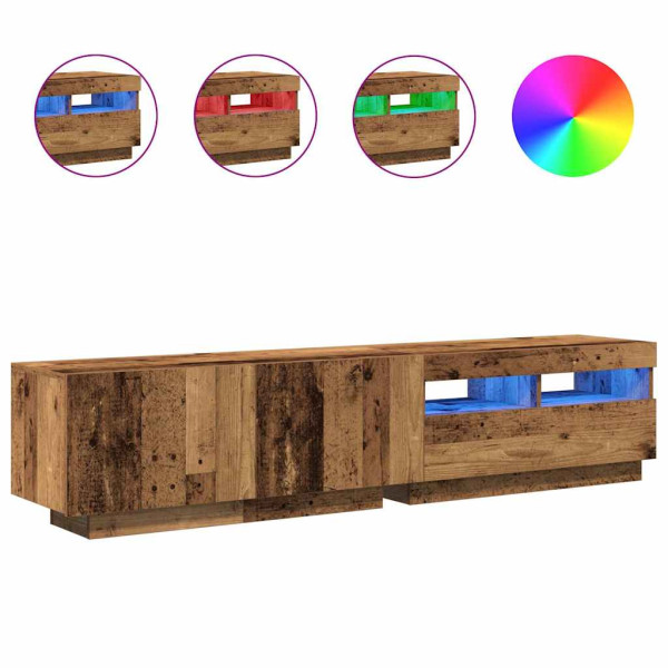 Mueble TV luces LED madera ingeniería envejecida 180x35x40 cm M 2