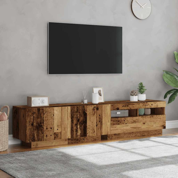 Mueble TV luces LED madera ingeniería envejecida 180x35x40 cm M 4
