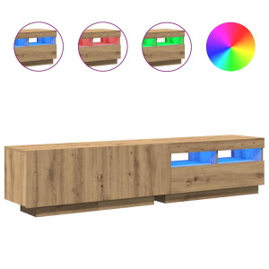 Mueble de TV luces LED madera roble artisan 180x35x40 cm H