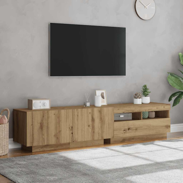 Mueble de TV luces LED madera roble artisan 180x35x40 cm M 4