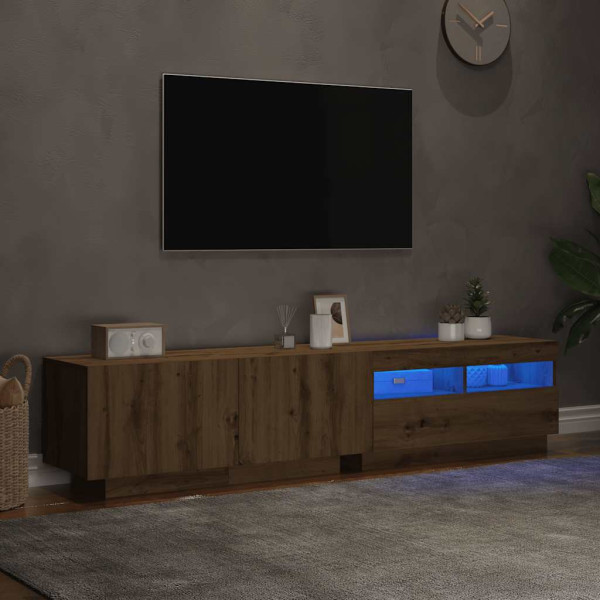 Mueble de TV luces LED madera roble artisan 180x35x40 cm M 5