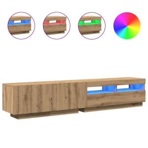 Mueble de TV luces LED madera roble artisan 200x35x40 cm H