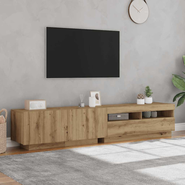 Mueble de TV luces LED madera roble artisan 200x35x40 cm M 4