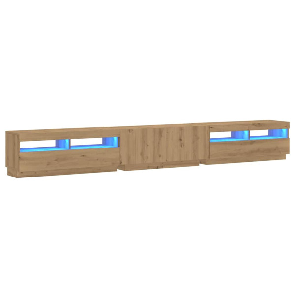 Mueble de TV luces LED madera roble artisan 300x35x40 cm M 3