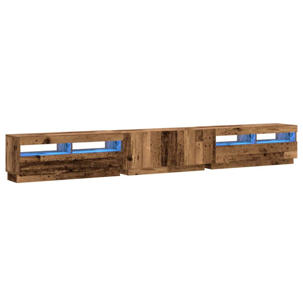 Mueble TV luces LED madera ingeniería envejecida 300x35x40 cm M 2