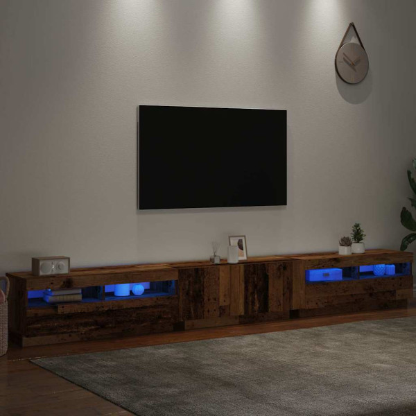 Mueble TV luces LED madera ingeniería envejecida 300x35x40 cm M 6