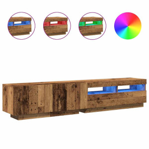 Mueble TV luces LED madera ingeniería envejecida 200x35x40 cm H